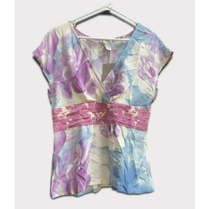 Anthropologie Odille 10 100% Silk Pastel Watercolor Blouse. NWOT.